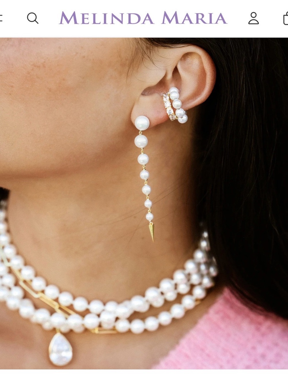 NWOT Melinda Maria Gold Pearl Linear Drop Earrings - White Pearls